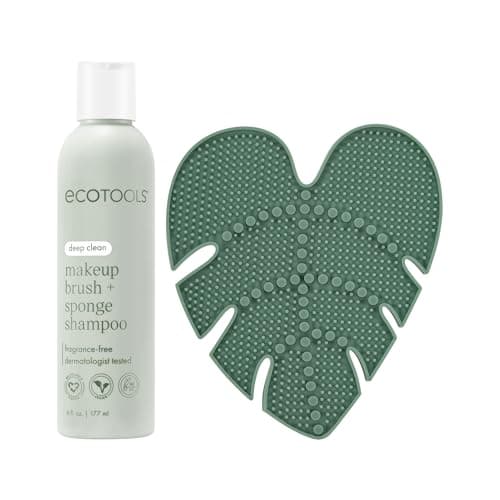 EcoTools Makeup Brush Cleansing Pad + Deep Clean Shampoo Bundle, Brush Cleaner Mat & Makeup Brush Cleanser for Deep Cleaning Tools, Clean Formula, Cruelty-Free, & Vegan, 2 Piece Set
