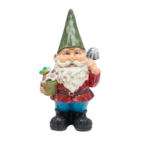 Alpine Corporation Solar Garden Gnome with Flower Statue