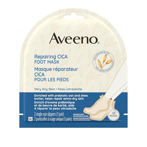 Aveeno Repairing CICA Foot Mask with Prebiotic Oat and Shea Butter, Dry Skin Moisturizer, 2 Single Use Slippers (1 pair)