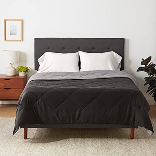 Amazon Basics Reversible, Lightweight Microfiber Comforter Blanket - Full/Queen, Black/Gray