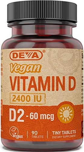 Deva Vegan Vitamin D2 60 mcg 2400 IU, Ergocalciferol Supplement ...