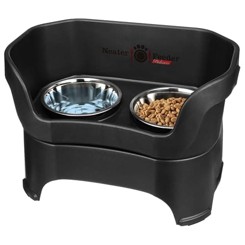 Neater Feeder Deluxe Mess Proof Dog Bowls Elevated for Large Dogs – Made in USA – No Spill Raised Dog Food Bowl Stand w/Leg Extensions – Stainless Steel Dog Food and Water Bowl Set – Black