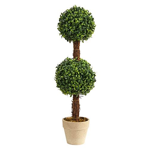 5’ Double Ball Boxwood Topiary Artificial Tree in Slate Planter UV ...