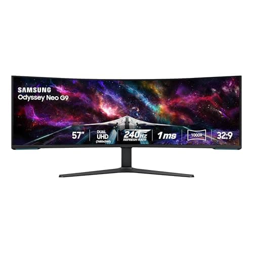 SAMSUNG 57" Odyssey Neo G9 Series Dual 4K UHD 1000R Curved Gaming Monitor, 240Hz, 1ms with DisplayPort 2.1, Quantum Mini-LED, DisplayHDR 1000, AMD FreeSync Premium Pro, LS57CG952NNXZA, 2023