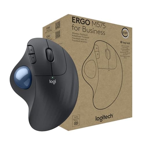 Logitech Ergo M575 Wireless Trackball, Ergonomic Comfort Design, Optical Wireless up to 33 feet 2000 DPI, Bluetooth Technology - 910-005869 (Black) (Renewed)