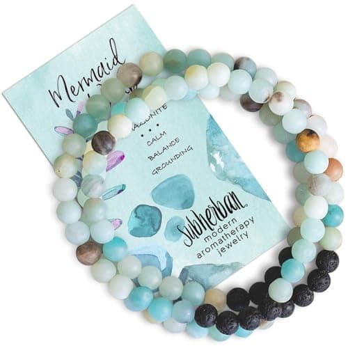 Subherban Handmade Essential Oils Aromatherapy Bracelet or Necklace Jewelry - MERMAID - Amazonite Lava Stone Diffuser for Women