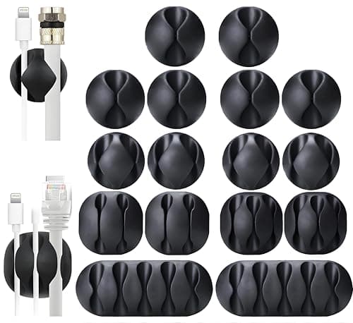 OHill 16 Pack Multipurpose Black Cable Clips Holders Organizing Cable Cords Home Office, Self Adhesive Cord Holders