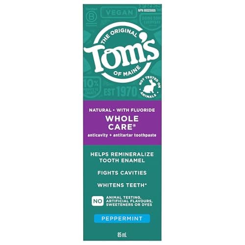 Tom's of Maine Whole Care Fluoride Natural Toothpaste, Peppermint, 85 mL