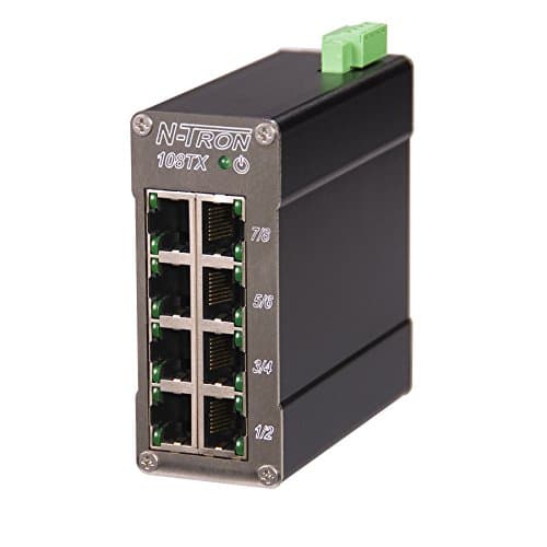 Red Lion Controls/N-Tron 108TX-MDR 8 Port 10/100BaseTX Industrial Ethernet Switch, Metal DIN Rail Connector, 10-30VDC