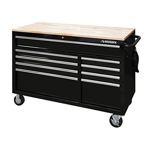Husky 52 in. W x 25 in. D Heavy Duty 9-Drawer Mobile Workbench Cabinet ...
