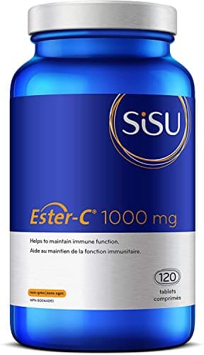 Sisu Ester-C 1000mg Tablets, 24-hour Immune Support, Less Acidic, Better Absored & Rentained Than Other Forms of Vitamin C, 120 T, Vegan, Non-GMO, Gluten Free, Dairy Free, Soy Free
