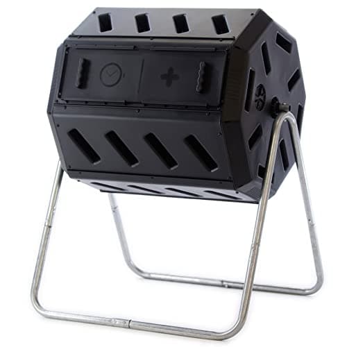 FCMP Outdoor IM4000 Dual Chamber Tumbling Composter American-Made, 100% Recycled Resin - Outdoor Rotating Compost Tumbler Bin for Garden, Kitchen, and Yard Waste, Black (37 Gallon)