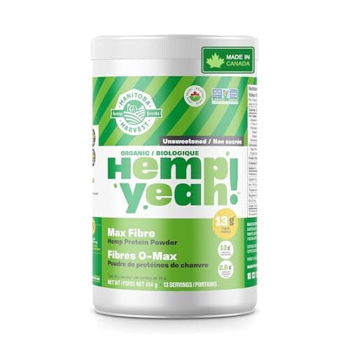Manitoba Harvest Hemp Yeah! Organic Max Fibre Protein Powder, Unsweetened, 454g; with 13g of Fibre, 13g Protein and 2.5g Omegas 3&6 per Serving, Preservative Free, Non-GMO