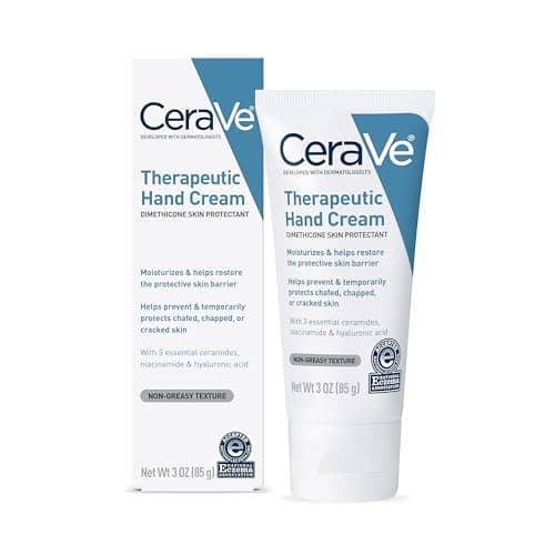 CeraVe Therapeutic Hand Cream, Daily Moisturizing Fragrance-Free Cream for Dry Skin and Dry Cracked Hands with Hyaluronic Acid and Niacinamide, 85 Grams