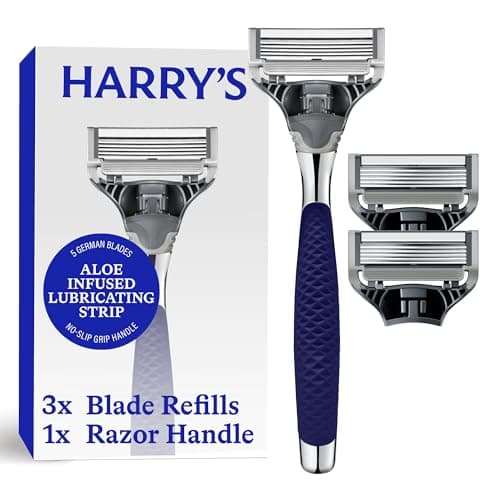 Harry’s Original Chrome Handle Razor Value Pack - Ergonomic Shaving Razor for Men - 5 Blades - Manual Shaving - Precision Trimmer - Flexible Hinge - No-Slip Grip - Lubrication Strip - 3 Cartridges