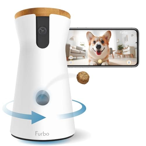 Furbo 360° Dog Camera: Pet Security Cam w/Barking Alerts, Rotating View, Treat Toss w/Phone App, Smart Home Indoor Puppy Monitoring, 2-Way Speaker (Standard Features - No Subscription Required)