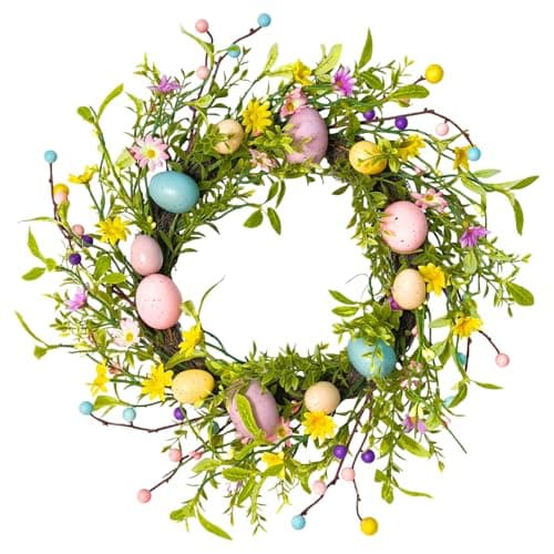 Northlight Pastel Eggs and Flowers Easter Wreath