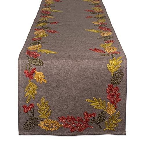 DII® 108" Embroidered Maple Leaves Table Runner | Embroidered table ...