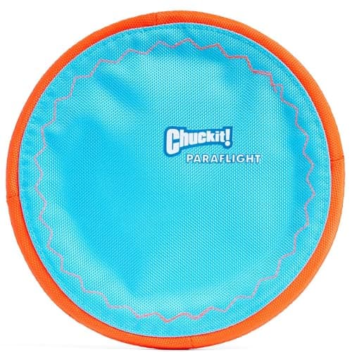 Chuckit! Paraflight Flyer Dog Frisbee for Long Distance Fetch Orange/Blue 2 Sizes