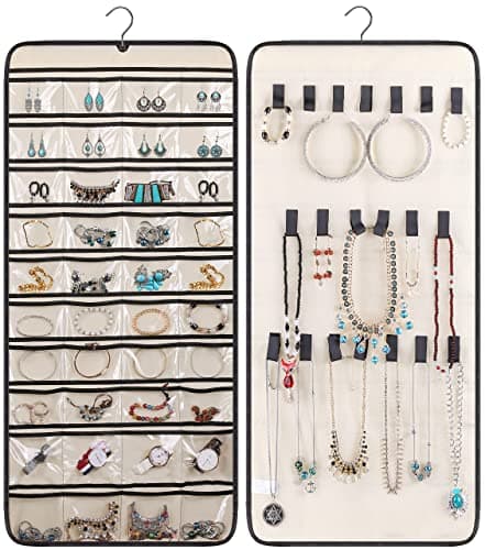 MISSLO Hanging Jewellery Organiser 80 Clear Pockets & 7 Hook Loops ...