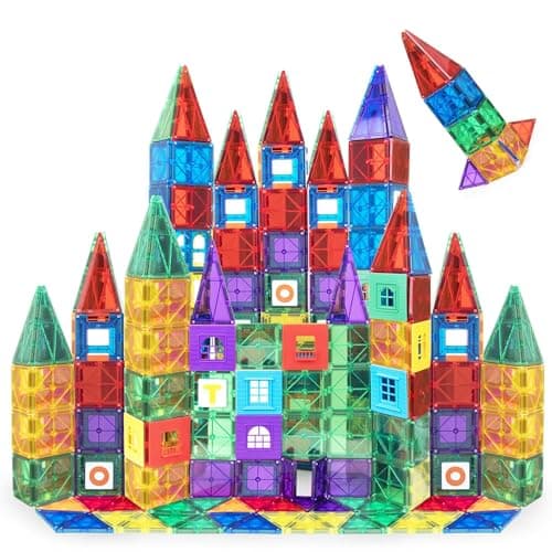 Playmags 100 Piece Super Set: with Strongest Magnets Guaranteed, Sturdy, Super Durable with Vivid Clear Color Tiles. 18-Piece Clickins Accessories to Enhance Your Creativity