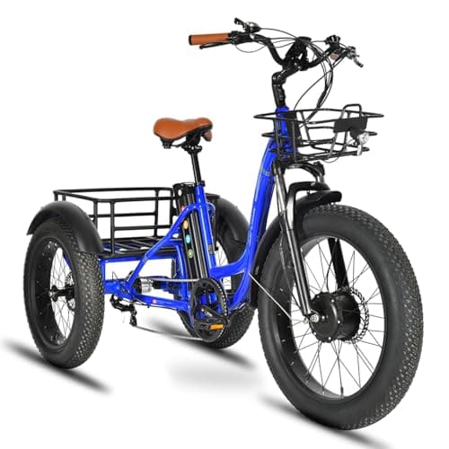 EMMO Trobic Pro Fat Tire Electric Three Wheel Bicycle for Adults 48V/17.5Ah 750W Peak Motor - Blue - Hydraulic Brakes - Front and Rear Cargo Baskets