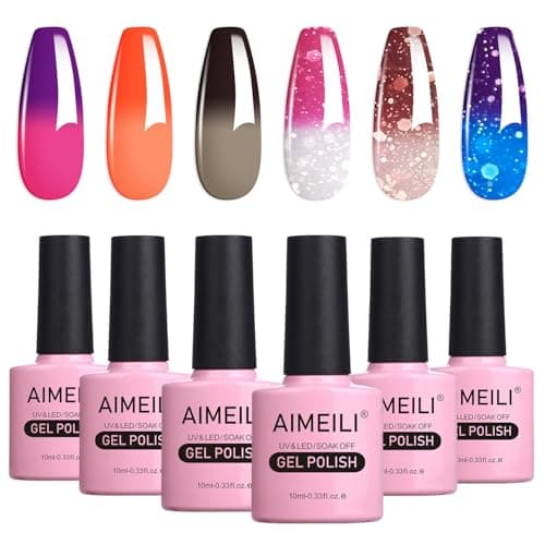 AIMEILI Hema Free Gel Nail Polish 6 Colours, Colour Changing Gel Mood Changing Gel Nail Polish Soak Off UV LED Temperature Color Changing Gel Polish-Set 66