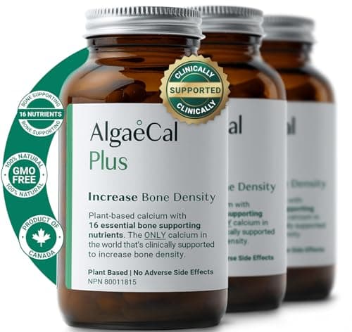 AlgaeCal Plus- Clinically Supported Plant-Based Natural Calcium Supplements for Bone Health, with Vitamin D3 (1000 IU) & 13 Minerals for Bone Strength- 120 Veggie Caps, 3-Months Supply, Made in États-Unis