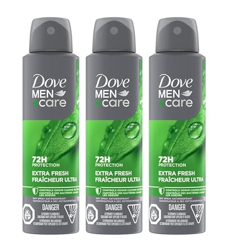 Dove Men+Care Dry Spray Antiperspirant, Extra Fresh, 72-hour Sweat & Odour Protection, with 1/4 Moisturizing Cream, 107g, Pack of 3