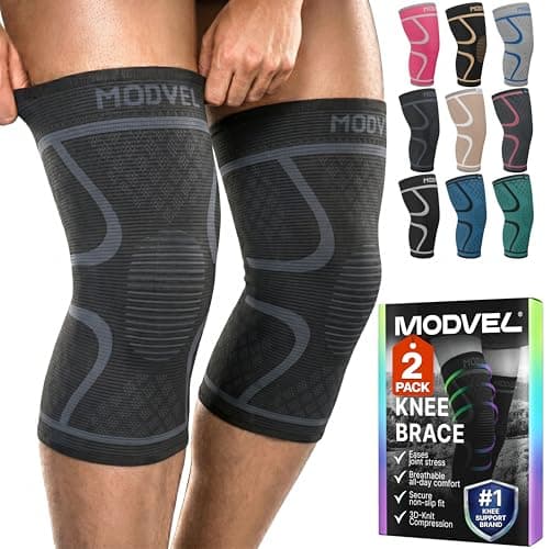 MODVEL 2 Pack Knee Brace | Knee Compression Sleeve for Men & Women ...