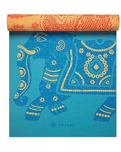 Gaiam Premium Print Reversible Yoga Mat, Elephant, 6mm