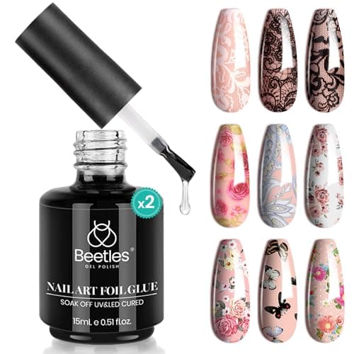Beetles Nail Art Foil Glue Gel for Foil Stickers Nail Glue Transfer Tips Star Glues Nail Art Manicure DIY LED Lamp Required Soak Off 15ML 2 Bottle