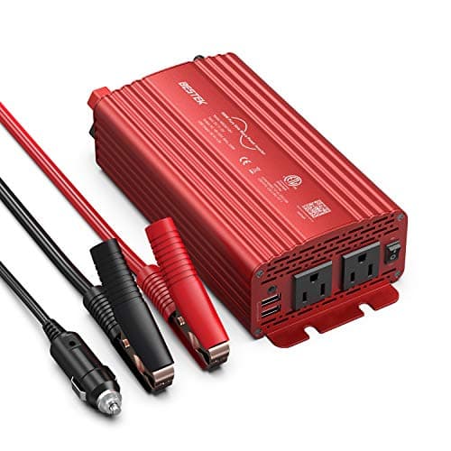 BESTEK 500W Power Inverter DC 12V to 110V AC Converter with Alligator Battery Clamp 4.8A Dual USB Car Charger ETL Listed