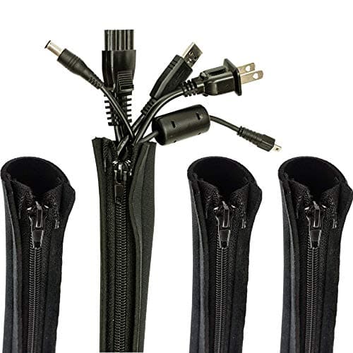 Cable Sleeves - Cord Management - Wire Organizer - Wrap, Hider, Cover - 4 Sleeves - 20'' - Durable and Flexible Neoprene and Zipper - Best for Computers, TVs, Desks, Home, Office - Blue Key World