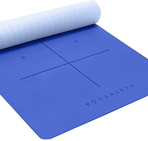 Heathyoga Eco Friendly Non Slip Yoga Mat, Body Alignment System, SGS Certified TPE Material - Textured Non Slip Surface and Optimal Cushioning,72"x 26" Thickness 1/4" Charcoal