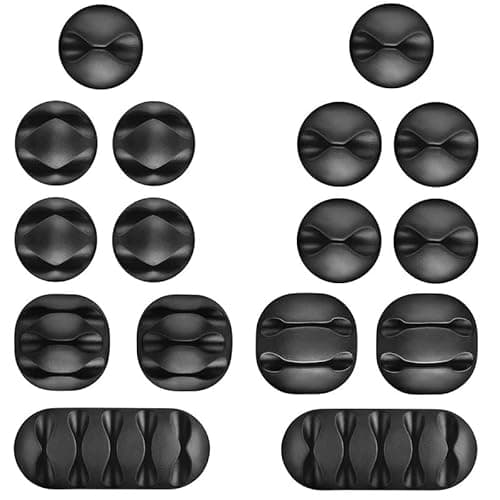 OHill 16 Pack Multipurpose Black Cable Clips Holders Organizing Cable Cords Home Office, Self Adhesive Cord Holders
