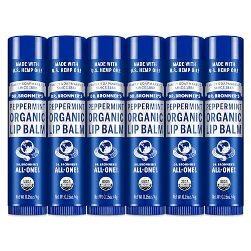 Dr. Bronner's - Organic Lip Balm (Peppermint, 4g, 6-Pack) - Made with Organic Beeswax and Avocado Oil, For Dry Lips, Hands, Chin or Cheeks, Jojoba Oil for Added Moisture, Cooling and Hydrating