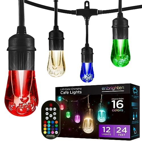 Enbrighten Vintage Seasons LED Warm White and Color Changing Café String Lights (24ft.), Wireless, 12 Lifetime Bulbs, Premium, Weatherproof, Shatterproof, Commercial Grade, 37791