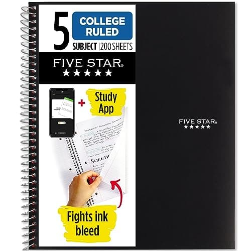 Mead Five Star Wirebound Notebook, 2-Subject, Medium/College Rule, 80 Sheets 19x13.9 cm (7.5x5.5) Assorted Cover Color