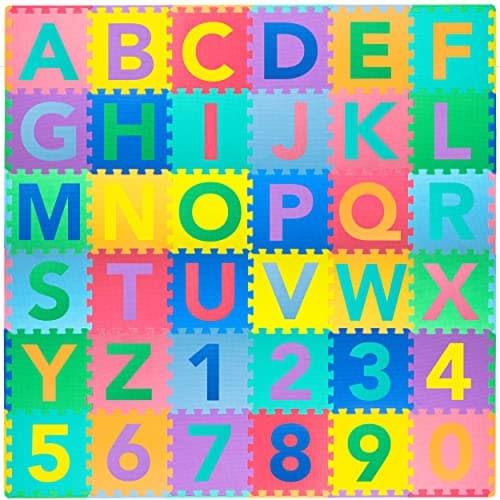 ProSource Kids Puzzle Alphabet, Numbers, 36 Tiles and Edges Play Mat ...