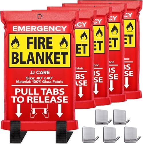 JJ CARE Fire Blanket - 40" x 40" [5 Packs with Hooks ] - Suppression ...
