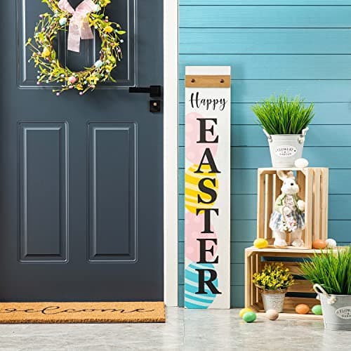 Amazon.com: Glitzhome Easter Wooden Bucket Shaped Bunny Wall Hanging ...