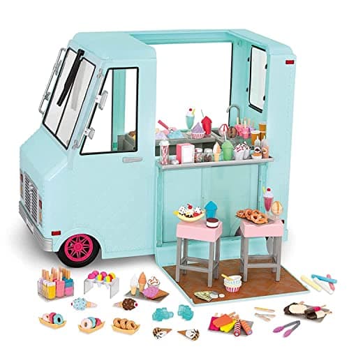 Our Generation – 18-Inch Doll Accessories – Pink Vehicle Playset – Play Food– Pretend Play 3+ Years– Sweet Stop Ice Cream Truck – Pink