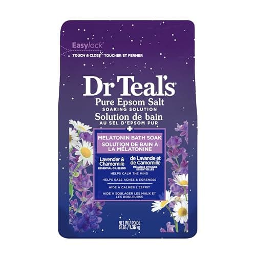 Dr Teal's Pure Epsom Salt Soak, Sleep Blend with Melatonin, Lavender & Chamomile Essential Oils, 3 lbs (Packaging May Vary)
