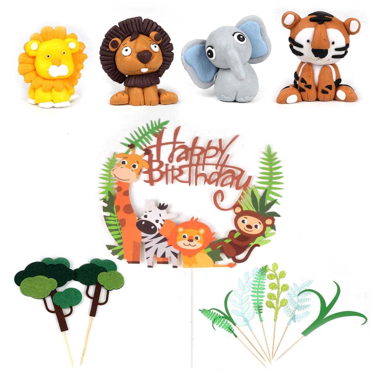 Buy Jungle Safari Animal Cake Toppers, 14Pcs Happy Birthday Animal Cake ...
