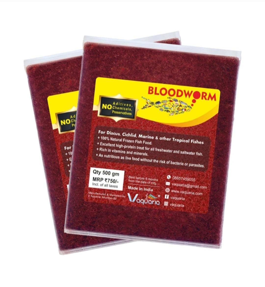 V Aquaria Frozen Bloodworms 1kg - (500g × 2packs). Fish Food Treat ...