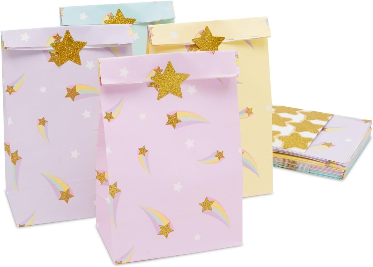 Amazon.com: BLUE PANDA 24 Pack of Pastel Party Favor Bags with Gold ...