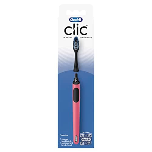 Oral-B Clic Manual Toothbrush, Onyx Black, with 2 Replaceable Brush Heads and Magnetic Toothbrush Holder