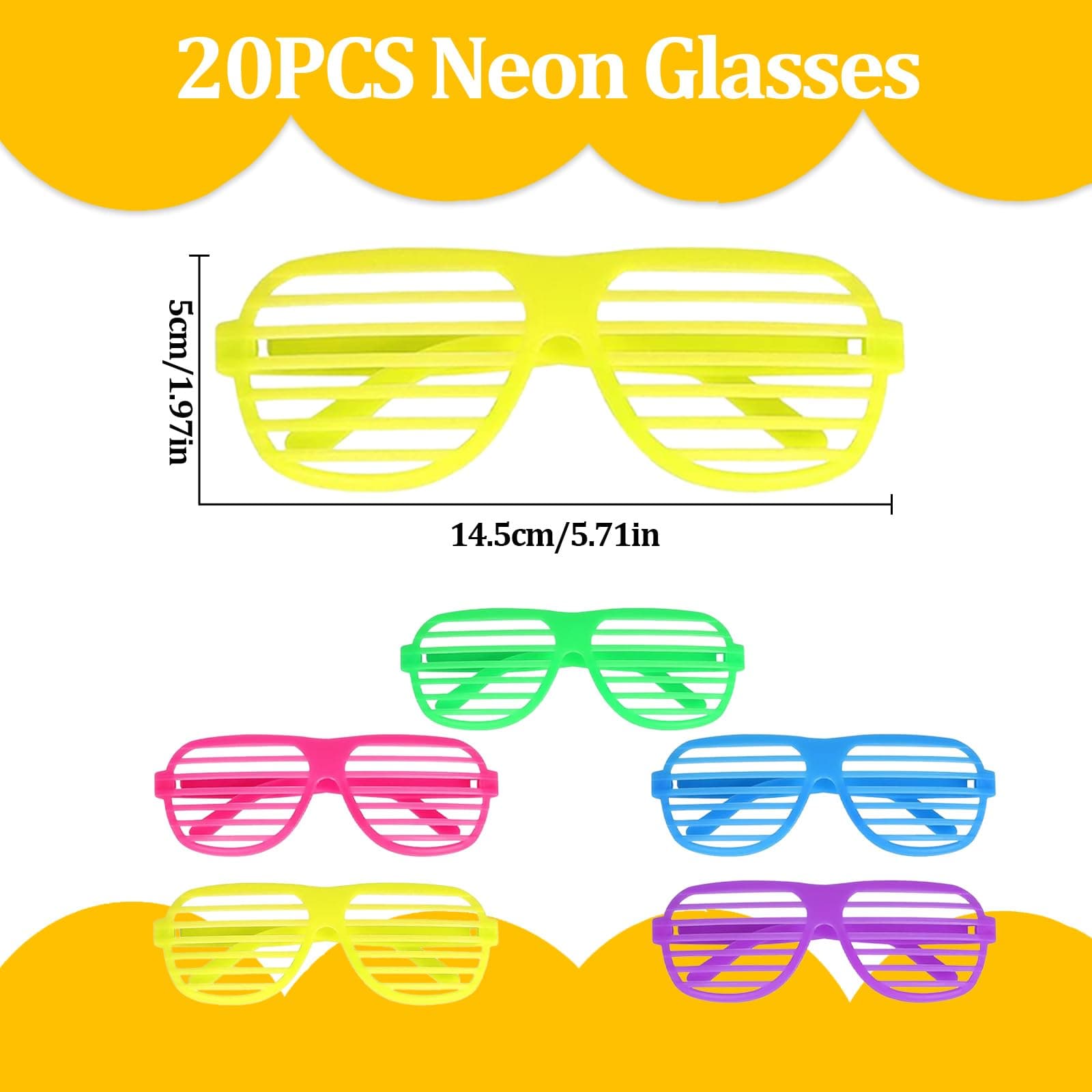 BOZILY 20pcs Neon Shutter Shades Sunglasses,5 Differents Color Disco ...