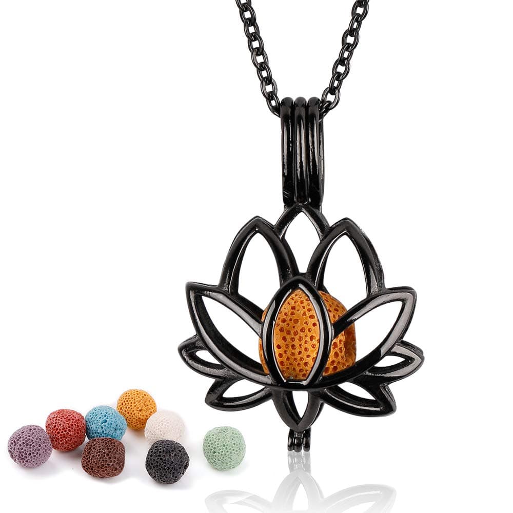 Amazon.com: Maromalife Diffuser Necklace, Lotus Lava Stone Essential ...